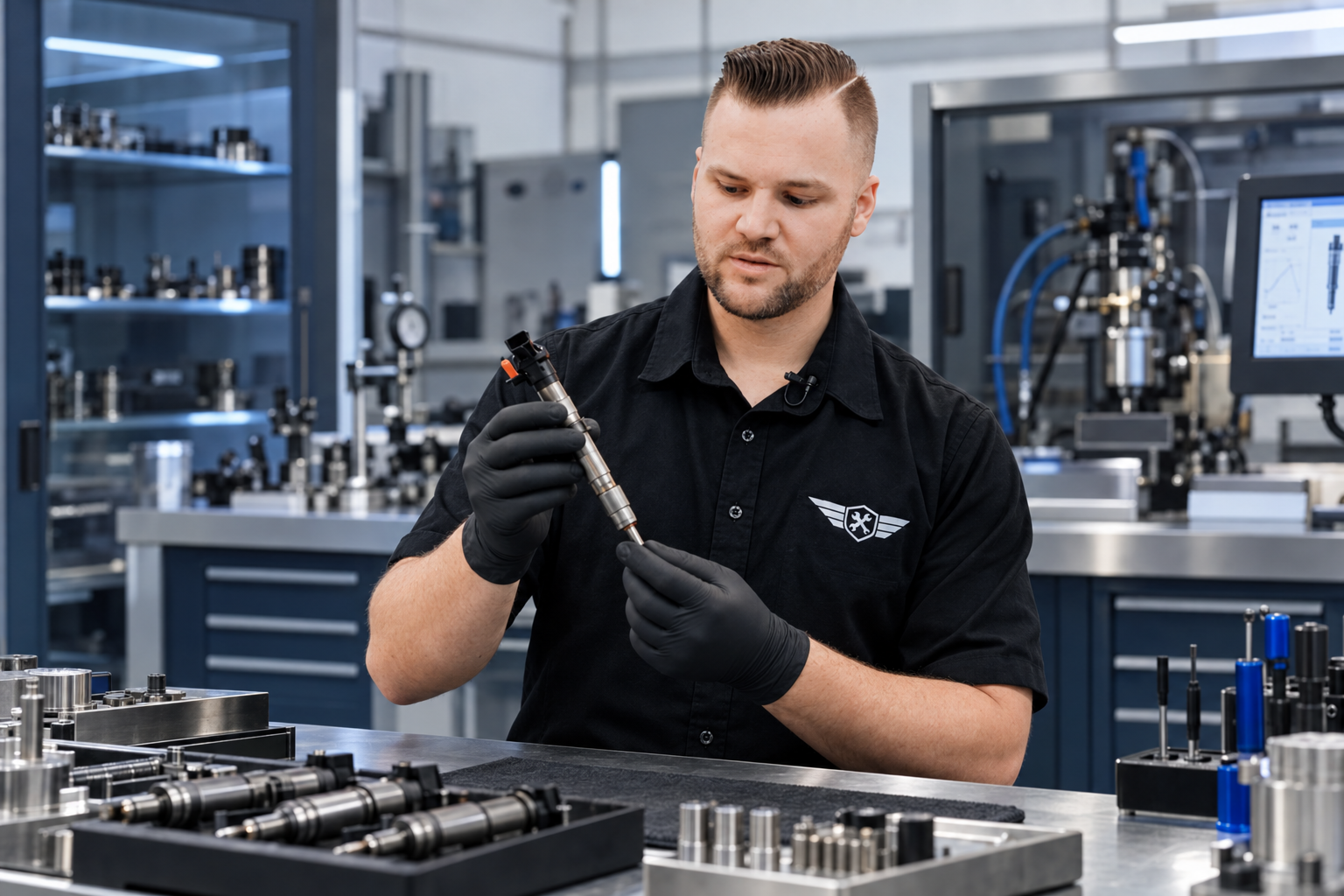 Jean Fernando Müller realizando diagnóstico técnico diesel